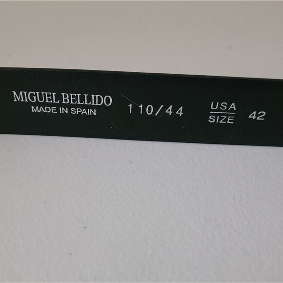 miguel bellido genuine leather belt black leather silver buckle mens size 42 - Picture 2 of 5